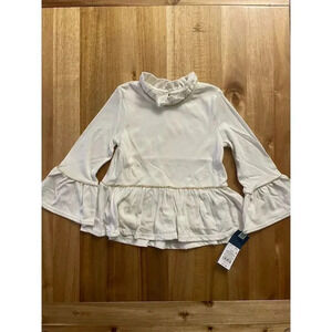 Genuine Kids Girls Ivory Ruffle Neck Long Sleeve Blouse Size 4